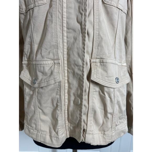 Kensie Jeans Lightweight Zip-Up Utility Jacket Size L Tan Khaki Neutral Pockets - Picture 5 of 13